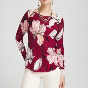 Chico's Blooms Long Sleeve Pullover Sweater Large NWT